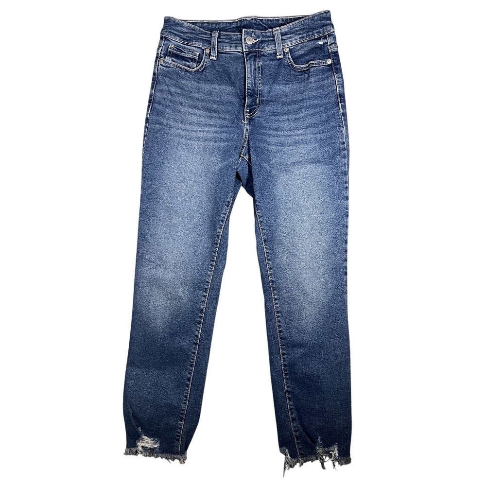 Time and Tru Women's Size‎ 4 High Rise Straight Cropped Jeans Distressed Raw Hem